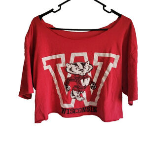 Vtg Wisconsin Badger Crop T Shirt Women Small-Large Red